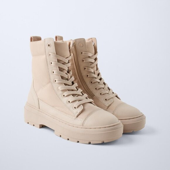 NWT - Zara Kids Puffer Lace-Up Boots, Off White – Size 2.5 US (34 EU) - Picture 2 of 11